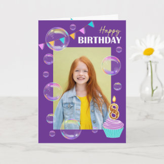 Happy Birthday Colorful Bubbles Bunting Purple Card