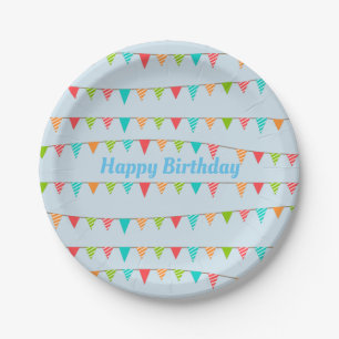 Happy Birthday Colorful Bunting Flags Paper Plate
