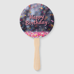 Happy Birthday Colorful Confetti & Sweets Hand Fan