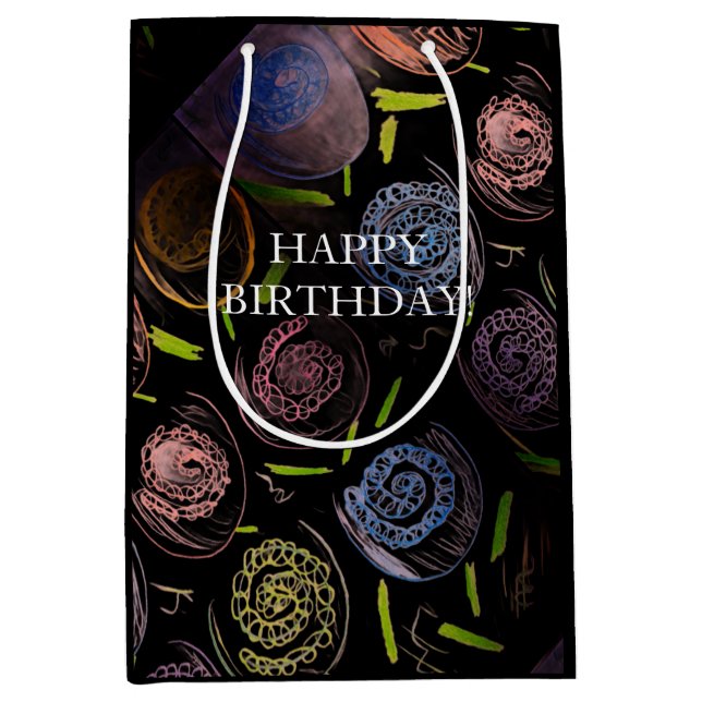 HAPPY BIRTHDAY COLORFUL flowwers Medium Gift Bag (Front)