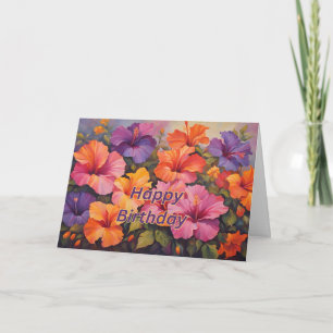 Happy Birthday Colorful Hibiscus Flowers  Card