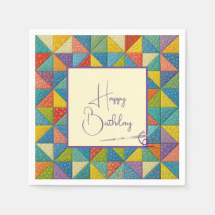 Happy Birthday Colorful Pinwheel Quilt Pattern Napkin
