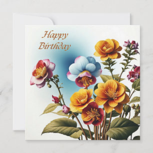 Happy Birthday Colorful Tropical Flowers Card