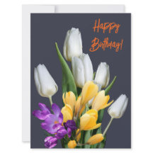 Happy birthday colorful tulip crocus floral