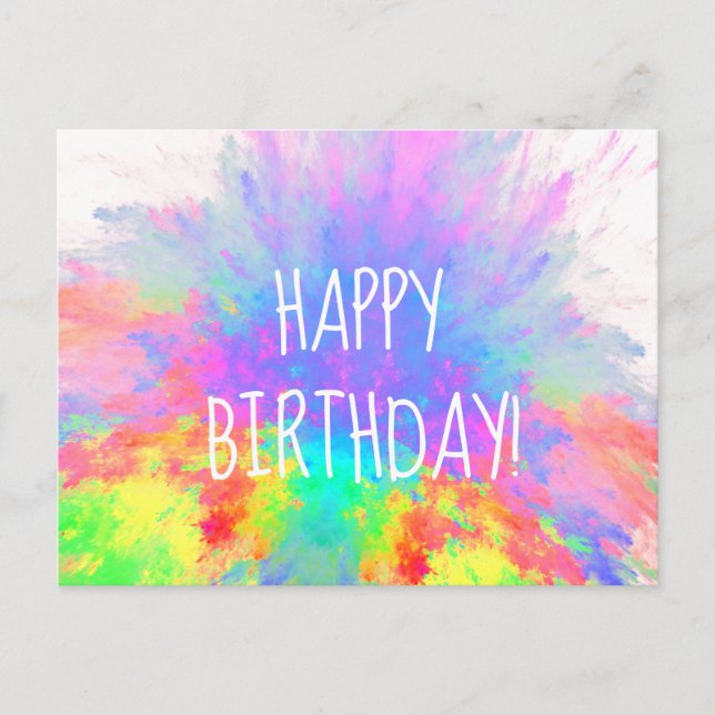 Happy Birthday Colour Burst Rainbow Abstract Postcard (Front)