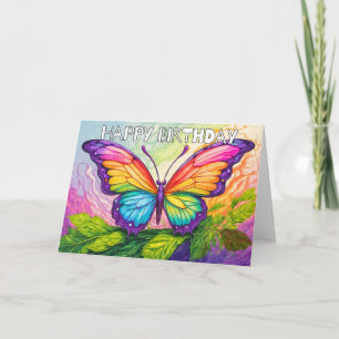 Happy Birthday   Colourful Abstract Butterfly Art Card