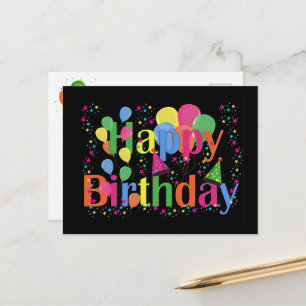 Happy Birthday, colourful and festive, Postcard