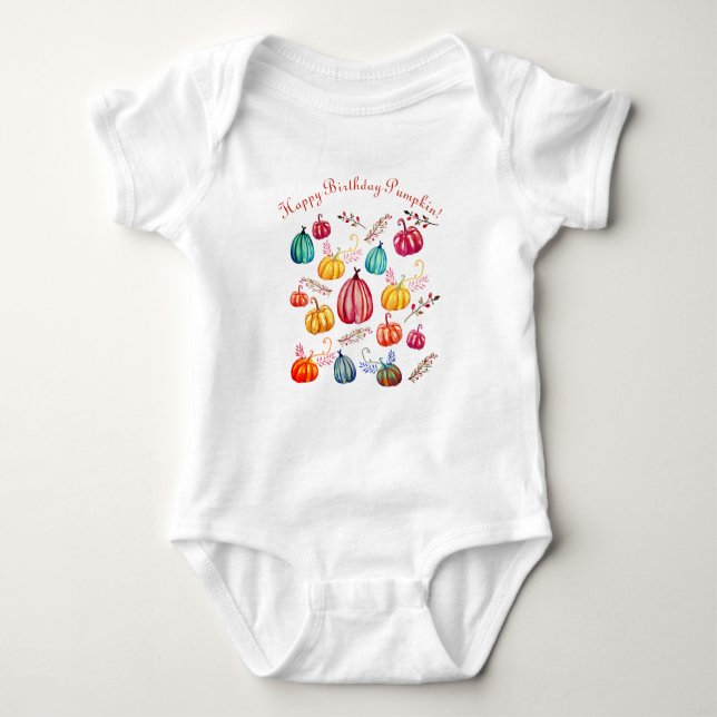 Happy Birthday Colourful Art Pumpkins T-shirt Baby Bodysuit (Front)