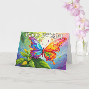 Happy Birthday Colourful Artsy Butterfly Doddle Card