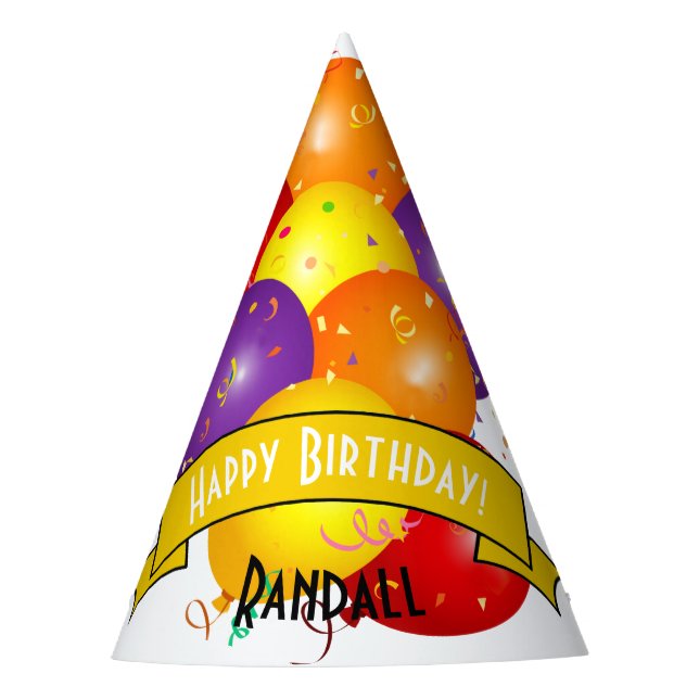 Happy Birthday Colourful Balloon Bundle Template Party Hat (Front)