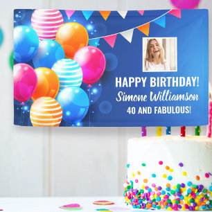 Happy Birthday Colourful Balloons Custom Photo Tex Banner
