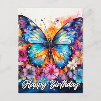 Happy Birthday | Colourful Beautiful Butterfly Postcard