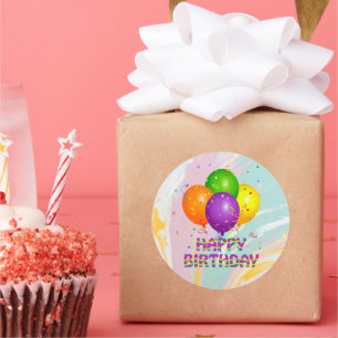 Happy Birthday, colourful birthday design, Classic Round Sticker