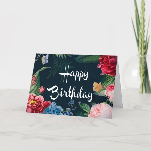 Happy Birthday, colourful blooms, Card (Front)