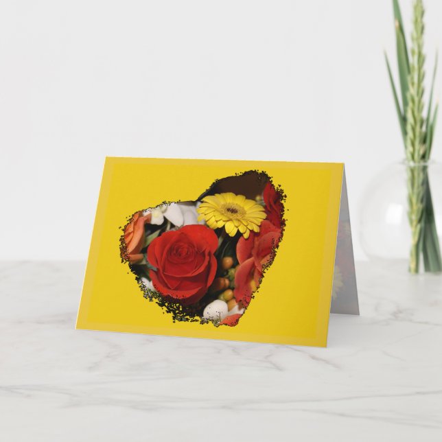 Happy Birthday Colourful Bouquet Heart Shape Card (Front)