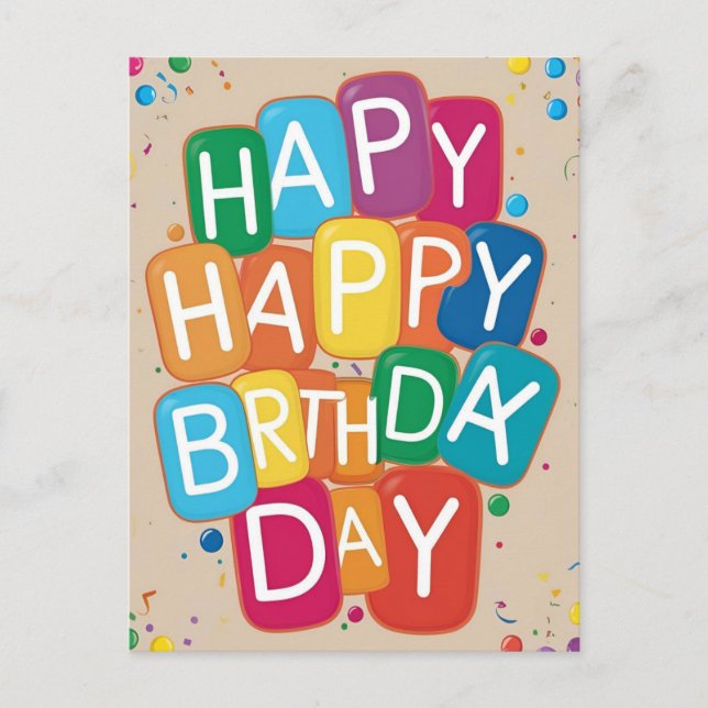 HAPPY BIRTHDAY Colourful Bubble Letters CUSTOM Bda Postcard (Front)