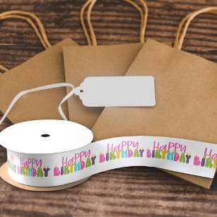 Happy Birthday Colourful Candle Typography Satin Ribbon