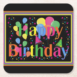 Happy Birthday Colourful Celebration Square Paper Coaster