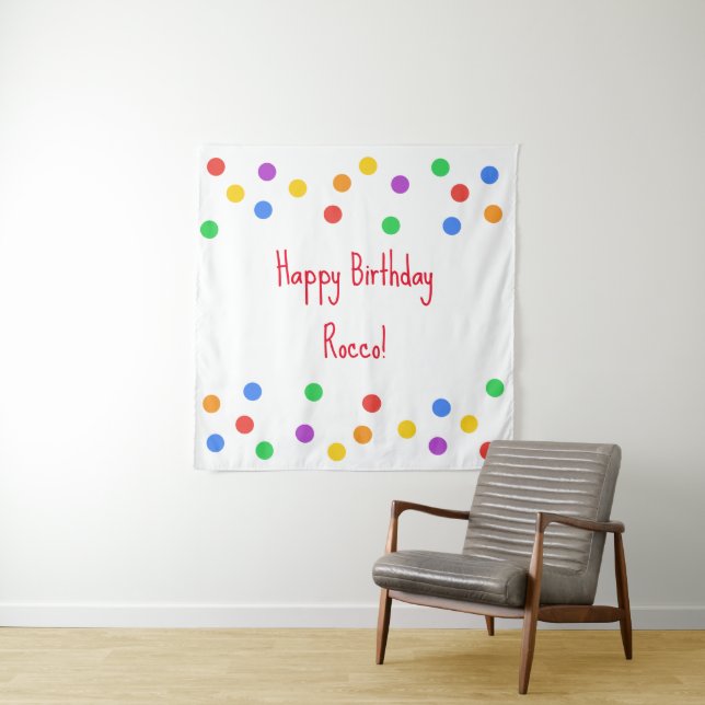 Happy Birthday Colourful Confetti Party Tapestry (In Situ)