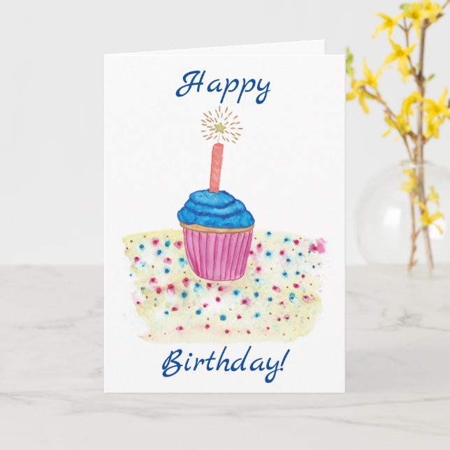 Happy Birthday Colourful Cupcake Cards Template (Yellow Flower)