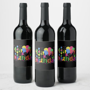 Happy Birthday, colourful design, Wine Label