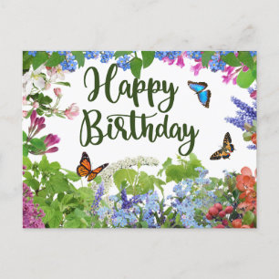 Happy Birthday Colourful Flowers Botanical Garden Postcard
