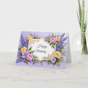 Happy Birthday Colourful Flowers on Lavender  Card