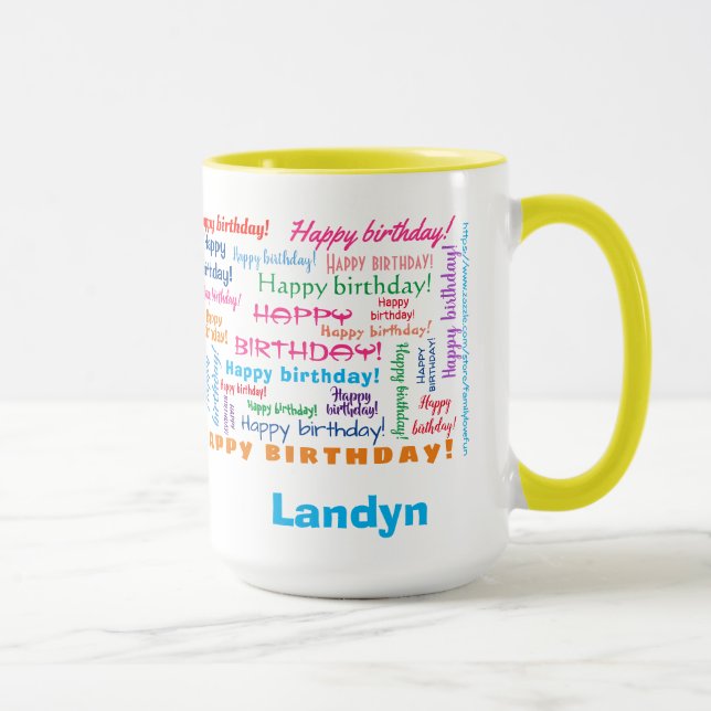 Happy Birthday Colourful Fun Bright Word Cloud Mug (Right)