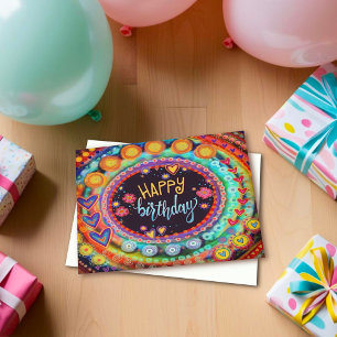 Happy Birthday Colourful Hearts Modern Fun Card