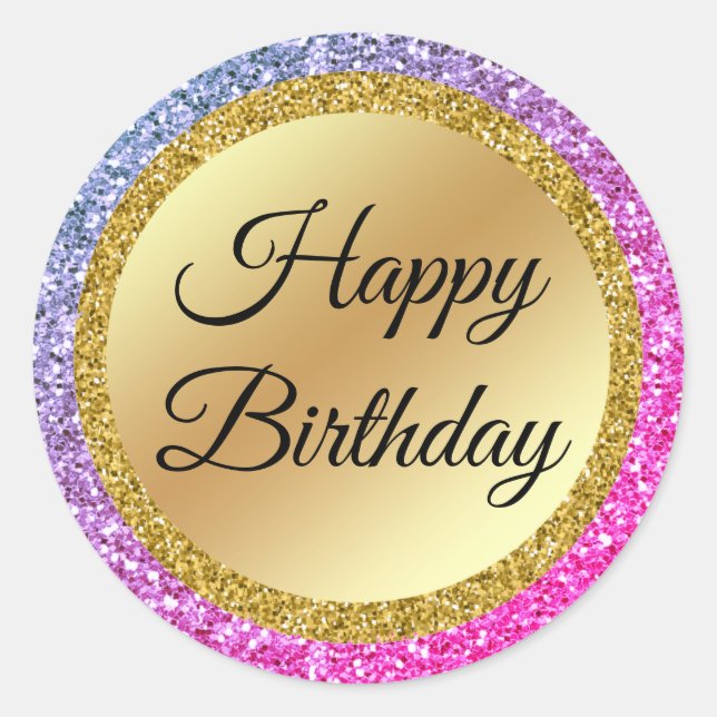 happy birthday,colourful  luxury background,custom classic round sticker (Front)