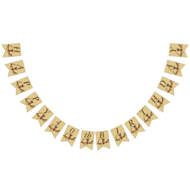 Happy Birthday Colourful Owl On Branch Brown Bunting (All)