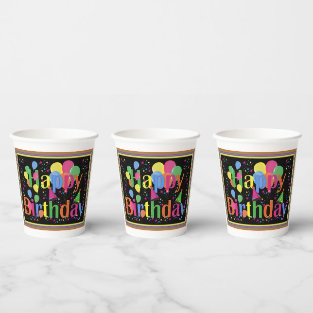 Happy Birthday Colourful Paper Cups (Multi)