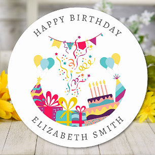 Happy Birthday Colourful Party Custom Text Classic Round Sticker