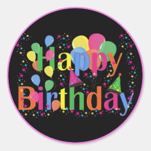 Happy Birthday, colourful party design Classic Rou Classic Round Sticker