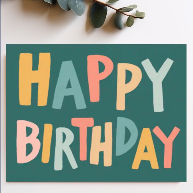 HAPPY BIRTHDAY Colourful Pastel Handlettering Cute Postcard (Custom handlettered happy birthday chic card)