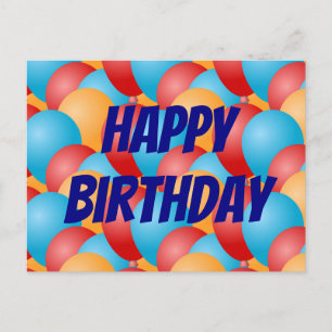 Happy Birthday Colourful Red Yellow Blue Balloons Postcard