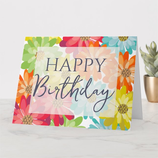 Happy Birthday Colourful Spring Flowers    Card (Small Plant)