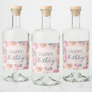 Happy Birthday Colourful Spring Flowers Liquor Bottle Label