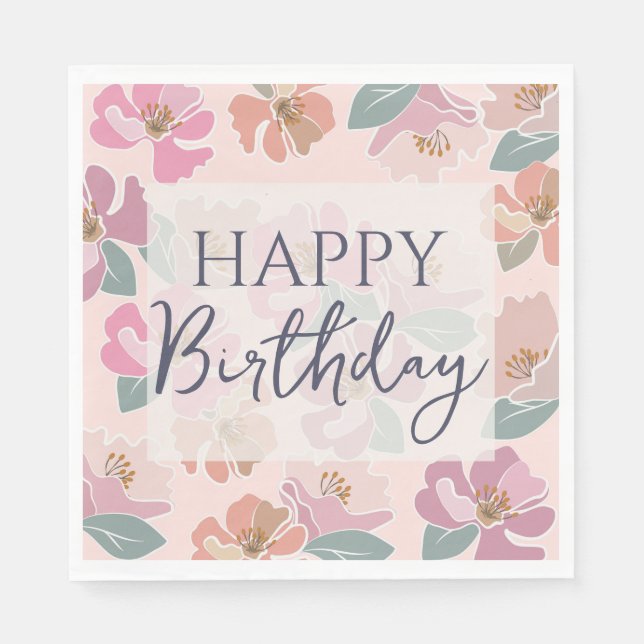 Happy Birthday Colourful Spring Flowers  Napkin (Front)