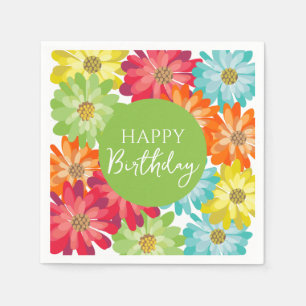 Happy Birthday Colourful Spring Flowers Napkin