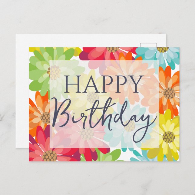 Happy Birthday Colourful Spring Flowers     Postcard (Front/Back)
