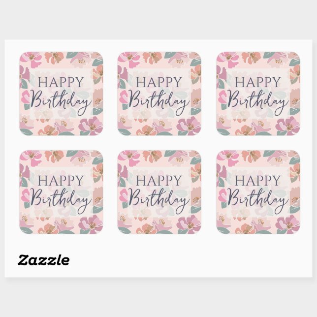 Happy Birthday Colourful Spring Flowers  Square Sticker (Sheet)