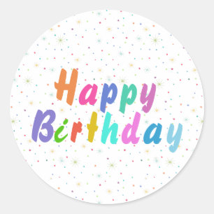 Happy Birthday Colourful Stars and Text     Classic Round Sticker