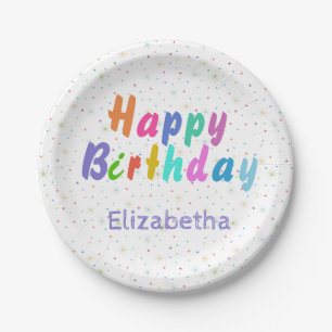 Happy Birthday Colourful Stars and Text personalis Paper Plate