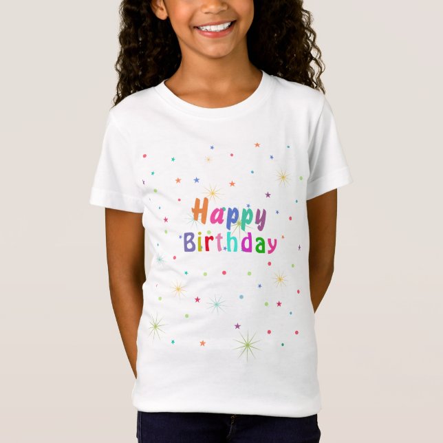 Happy Birthday Colourful Stars and Text  T-Shirt (Front)