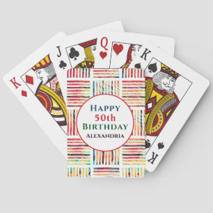 Happy Birthday Colourful Stripes Geometric Custom Playing Cards