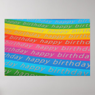 Happy birthday colourful stripes poster
