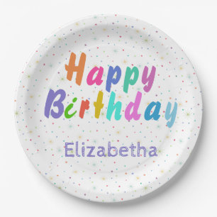 Happy Birthday Colourful text personalise  Paper Plate
