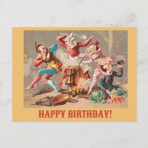Happy Birthday Colourful Vintage Clowns Postcard