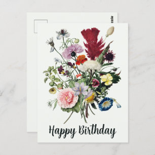 Happy Birthday Colourful Vintage Wildflowers Postcard